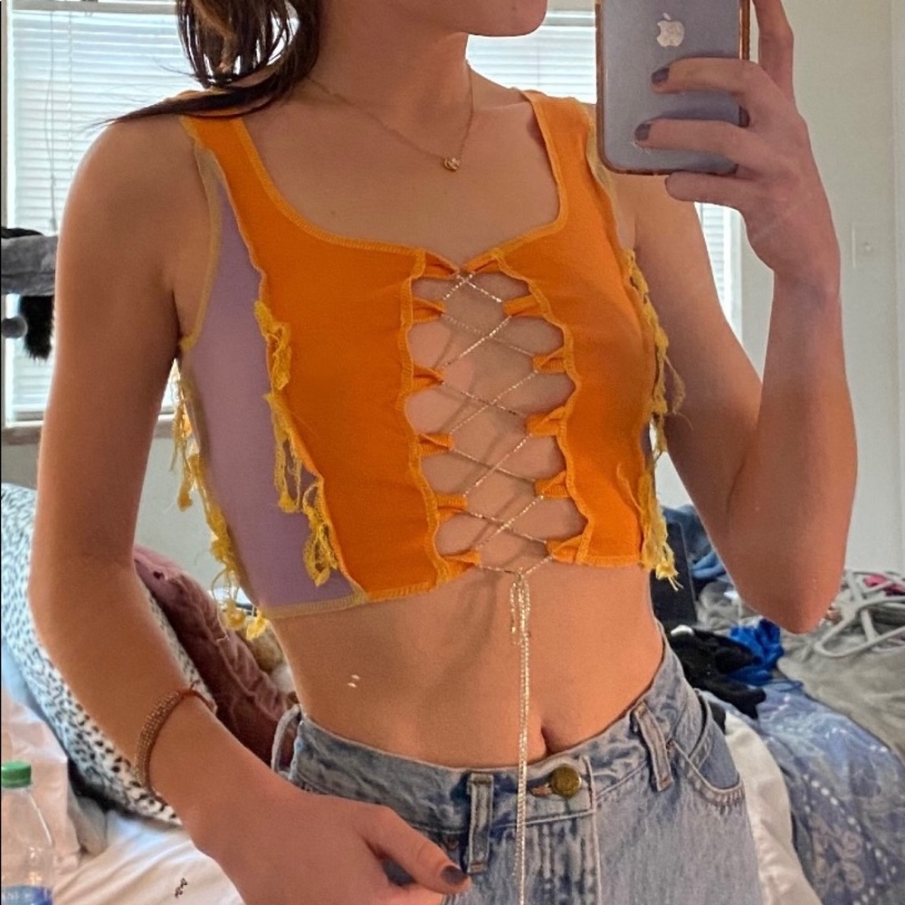shein orange and purple chain crop top